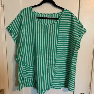 Green striped blouse with pocket